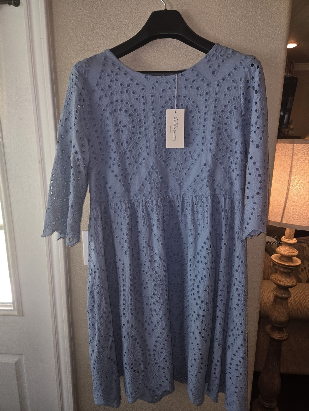 Le Ragazze Powder Blue Eyelet Midi Dress